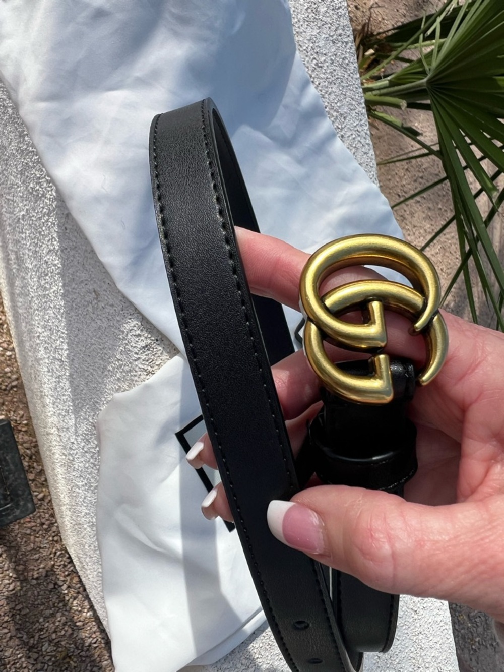 Gucci Black Leather Marmont Thin Belt with Brass Double G Buckle - Picture 3 of 15